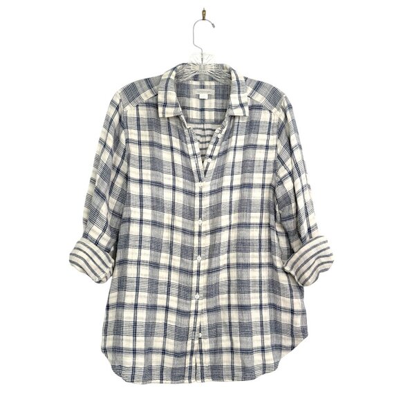 Outerknown Tops - Outerknown Gauzy Lightweight Cotton Button Front Shirt Blue Plaid Size S